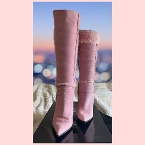 Cesare Paciotti Pink Shearling Stiletto Boot